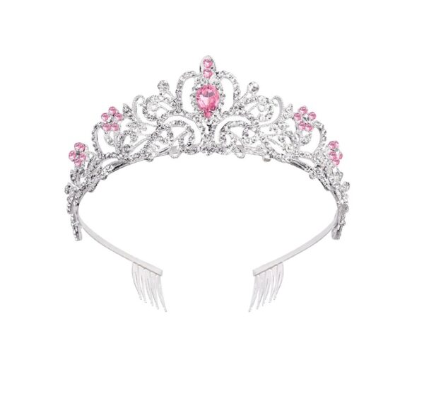 Tiara coroa infantil rosa com pentes laterais para daminha