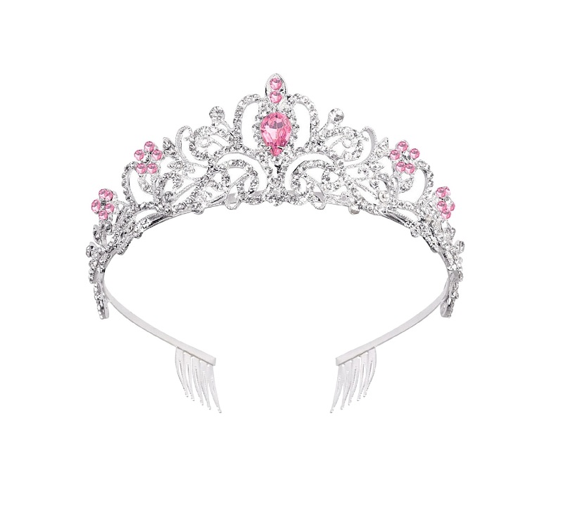 Tiara coroa infantil rosa com pentes laterais para daminha