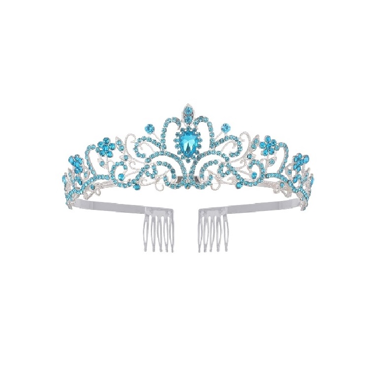 Tiara coroa infantil azul com pentes laterais para daminha