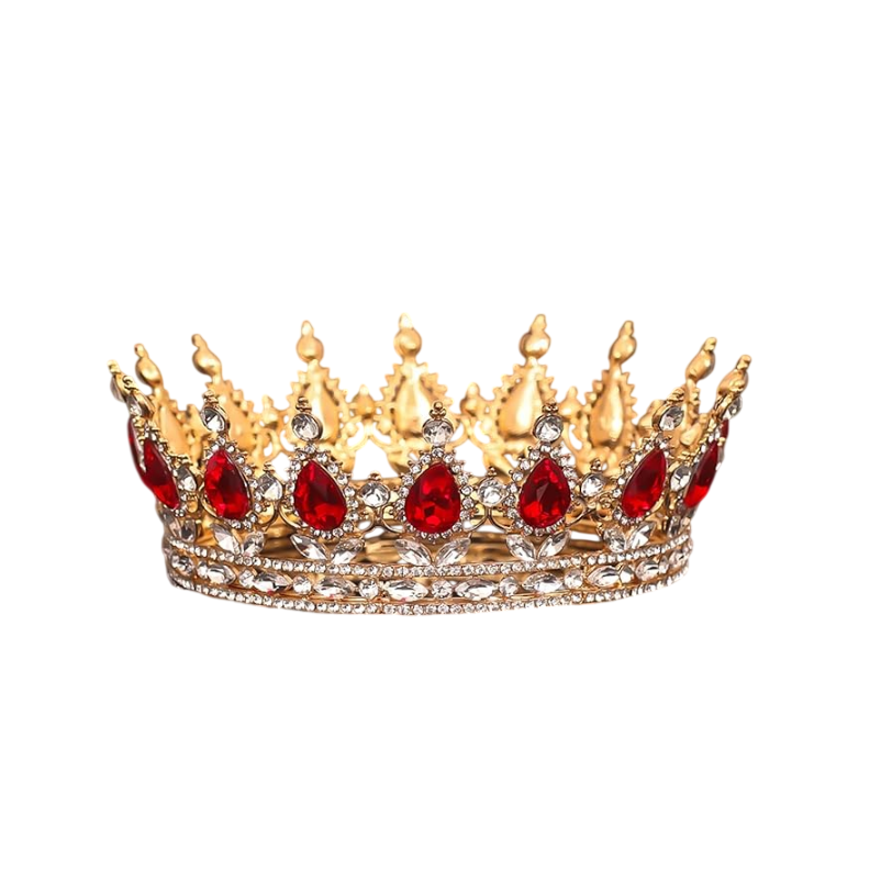 Coroa imperial redonda dourada inteira para noiva, topo de bolo e debutante