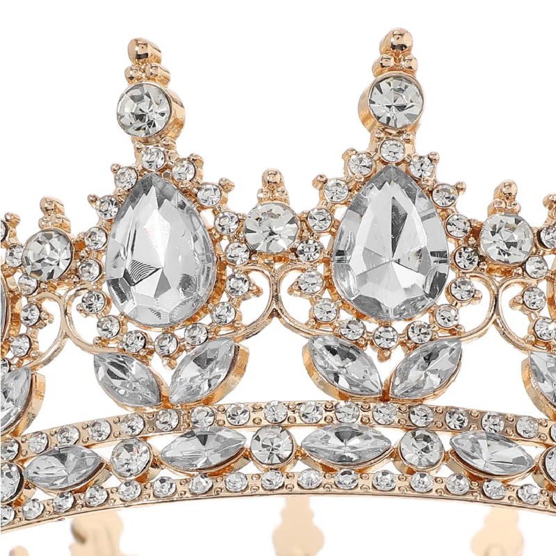 Coroa imperial redonda dourada inteira para noiva, topo de bolo e debutante