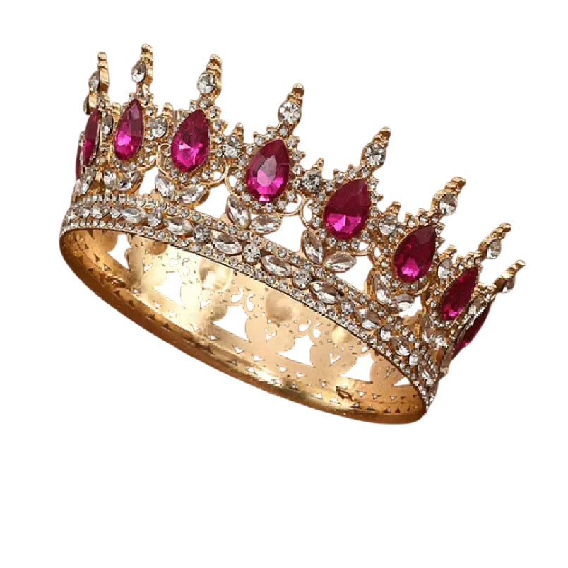 Coroa imperial redonda dourada inteira para noiva, topo de bolo e debutante