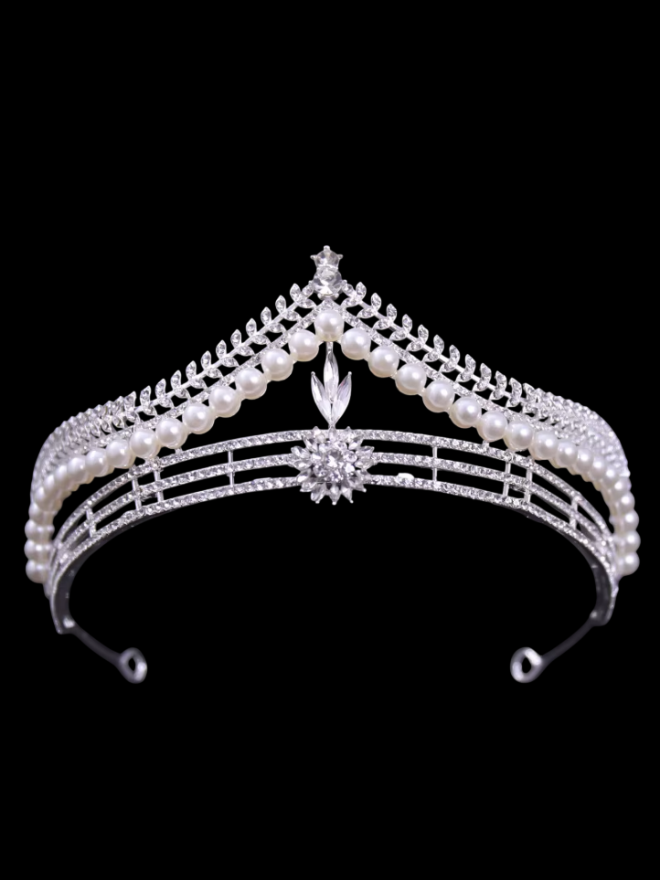 Coroa de noiva ou debutante imponente alta 6cm cravejada de cristais e pérolas