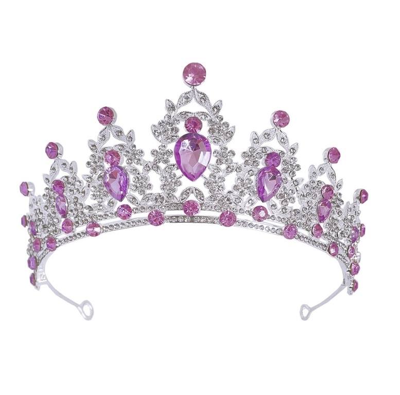 Coroa debutante prata com cristais lilás luxo