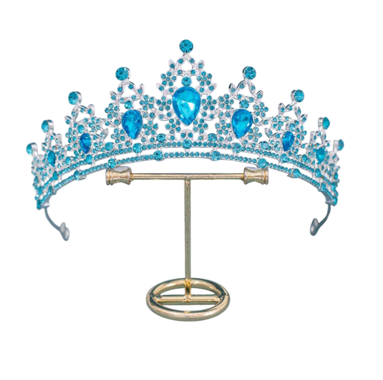 Coroa debutante prata com cristais azul luxo