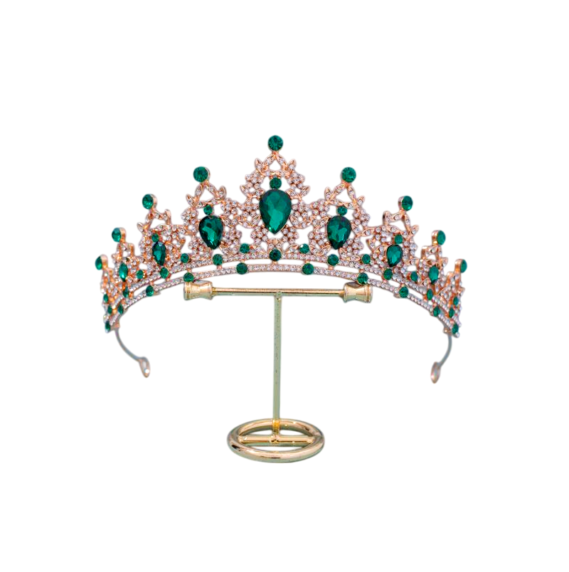 Coroa debutante dourado com cristais verde luxo
