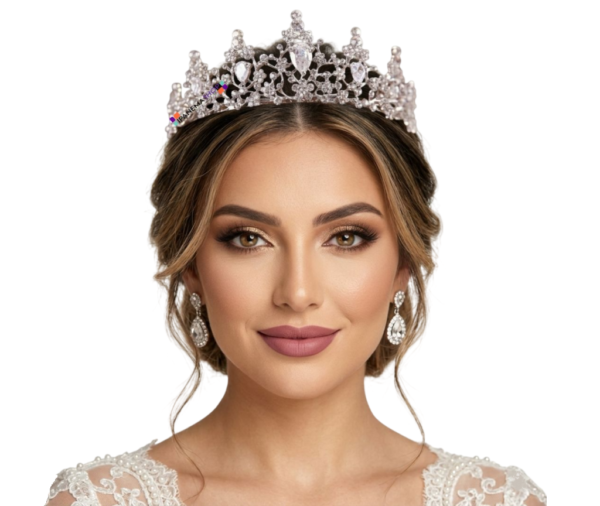 Coroa de noiva estilo barroco com flores e cristais gota