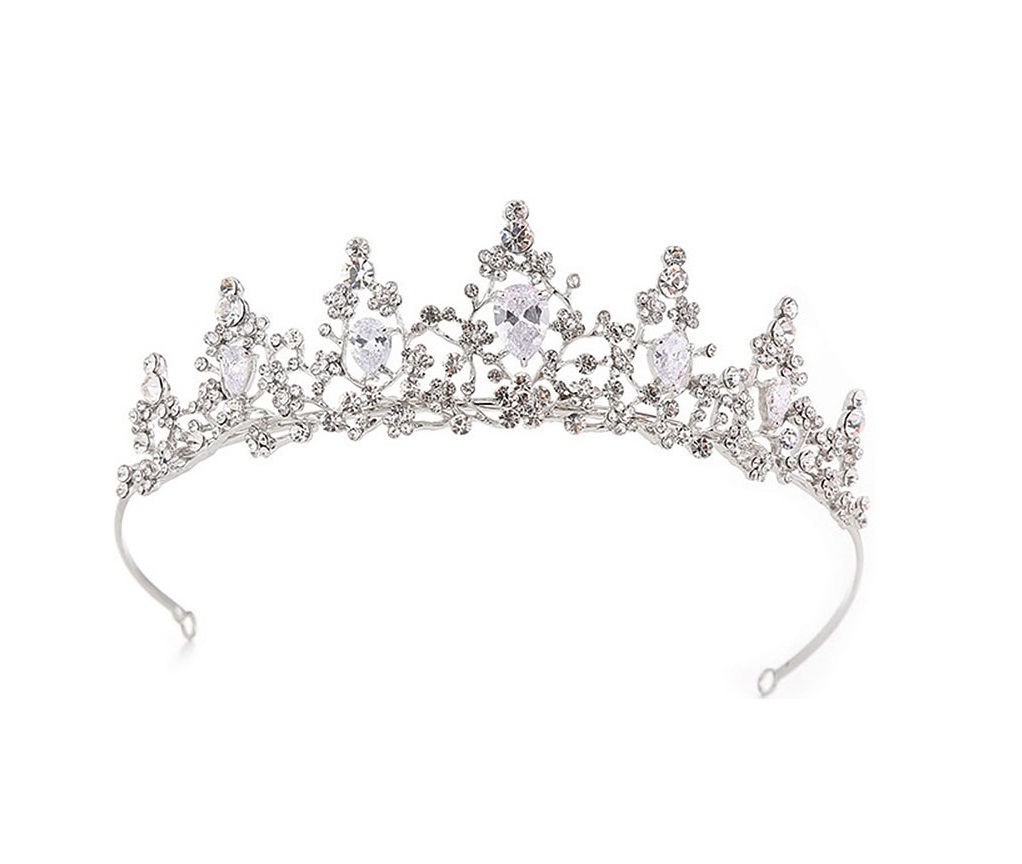 Coroa de noiva estilo barroco com flores e cristais gota