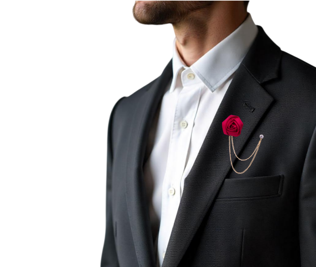 Flor de lapela de cetim marsala para noivo