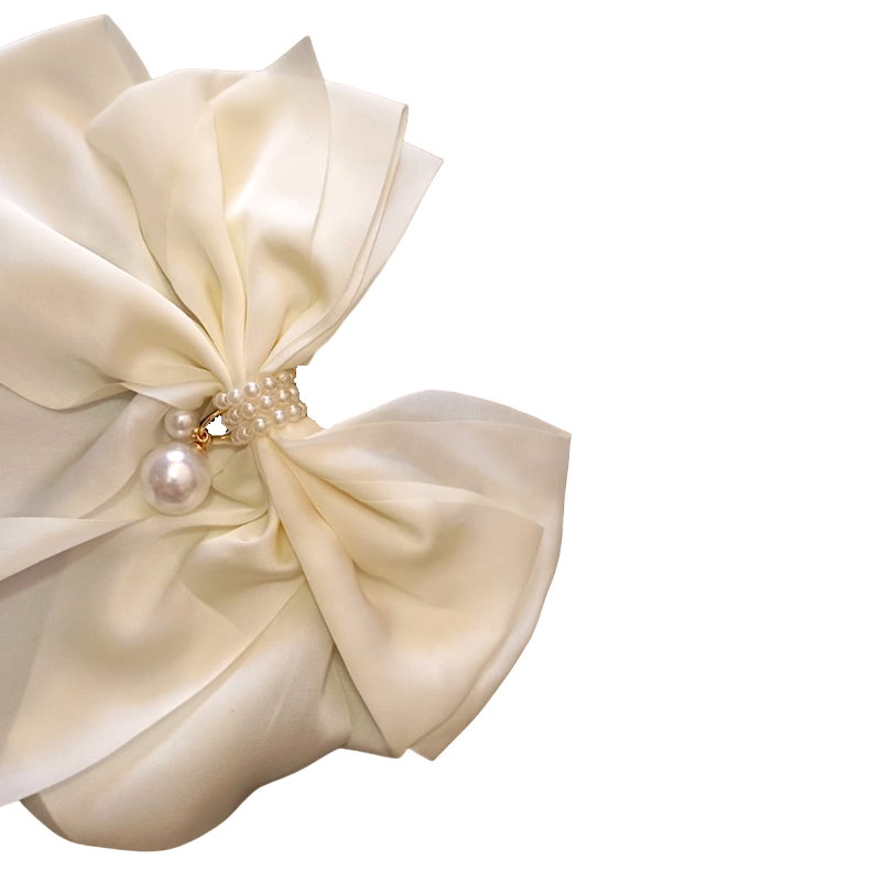 Laço de cabelo noiva branco cetim com pérolas luxo
