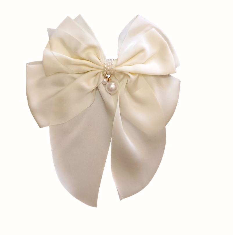 Laço de cabelo noiva branco cetim com pérolas luxo