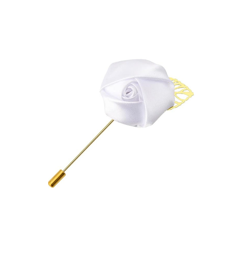 Flor de lapela para noivo de cetim branca