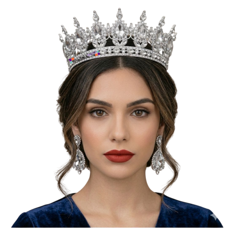 Coroa imperial redonda dourada inteira para noiva, topo de bolo e debutante