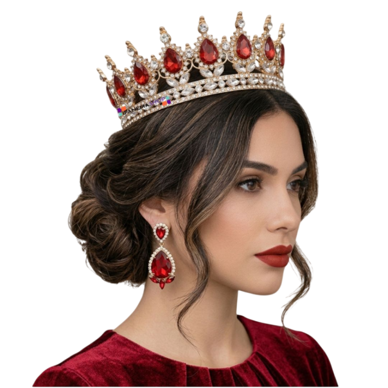 Coroa imperial redonda dourada inteira para noiva, topo de bolo e debutante