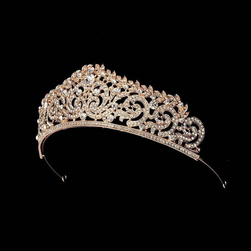 Tiara de noiva luxo com arabescos e cristais dourada