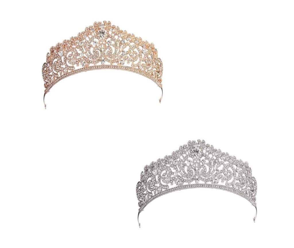 Tiara de noiva luxo com arabescos e cristais prateada ou dourada