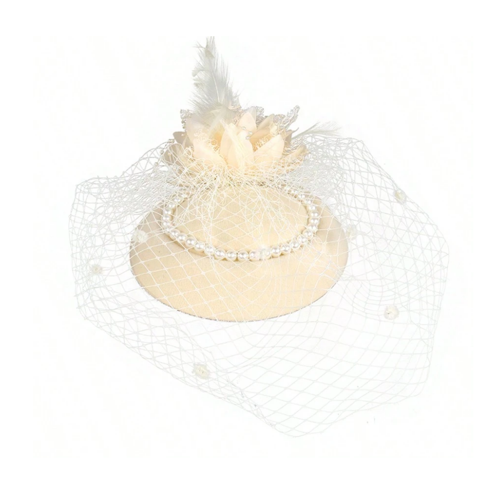 Casquete com voilette noiva creme com detalhes de pérola