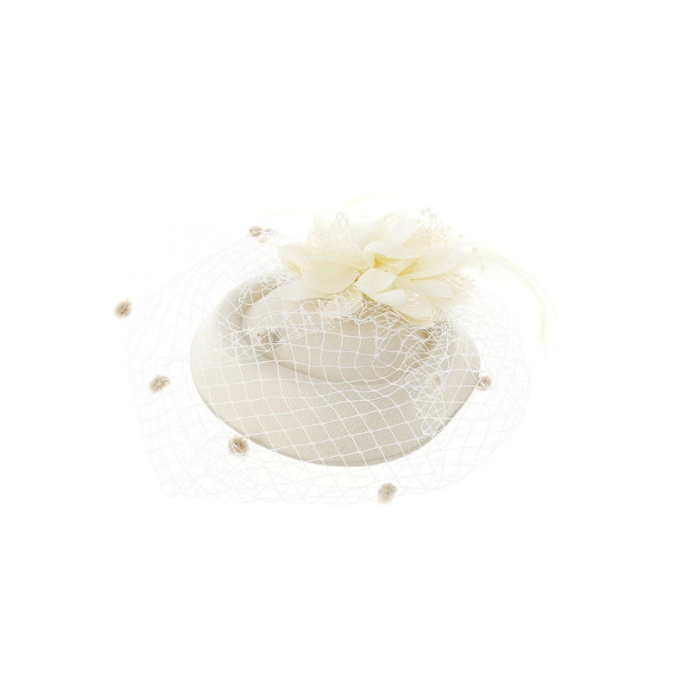 Casquete com voilette noiva creme com detalhes de pérola