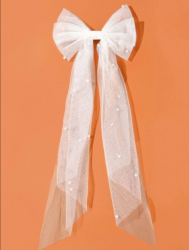 véu v106 com pérolas (1) véu laço pérolas para noiva casamento civil, despedida de solteira, pré-wedding