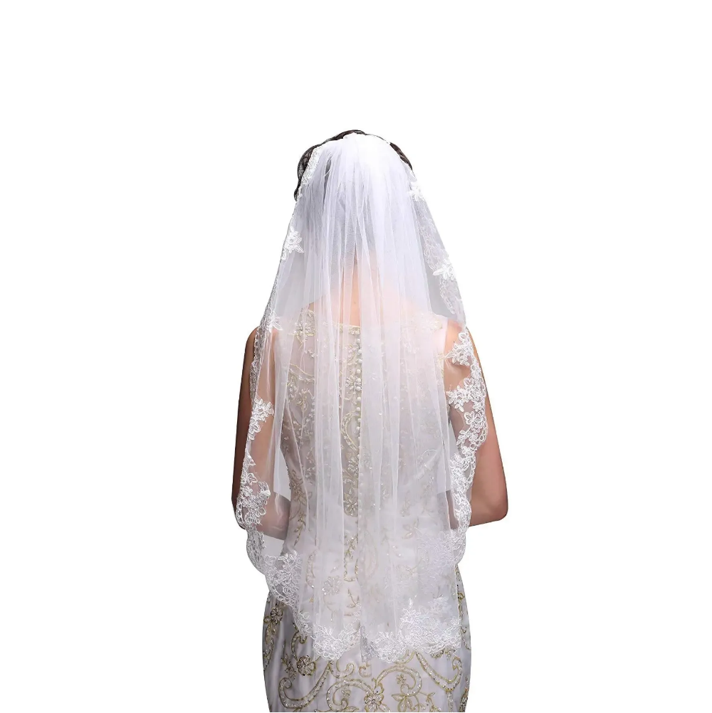 véu v111 - branco Véu de noiva médio 90cm com borda de renda delicada
