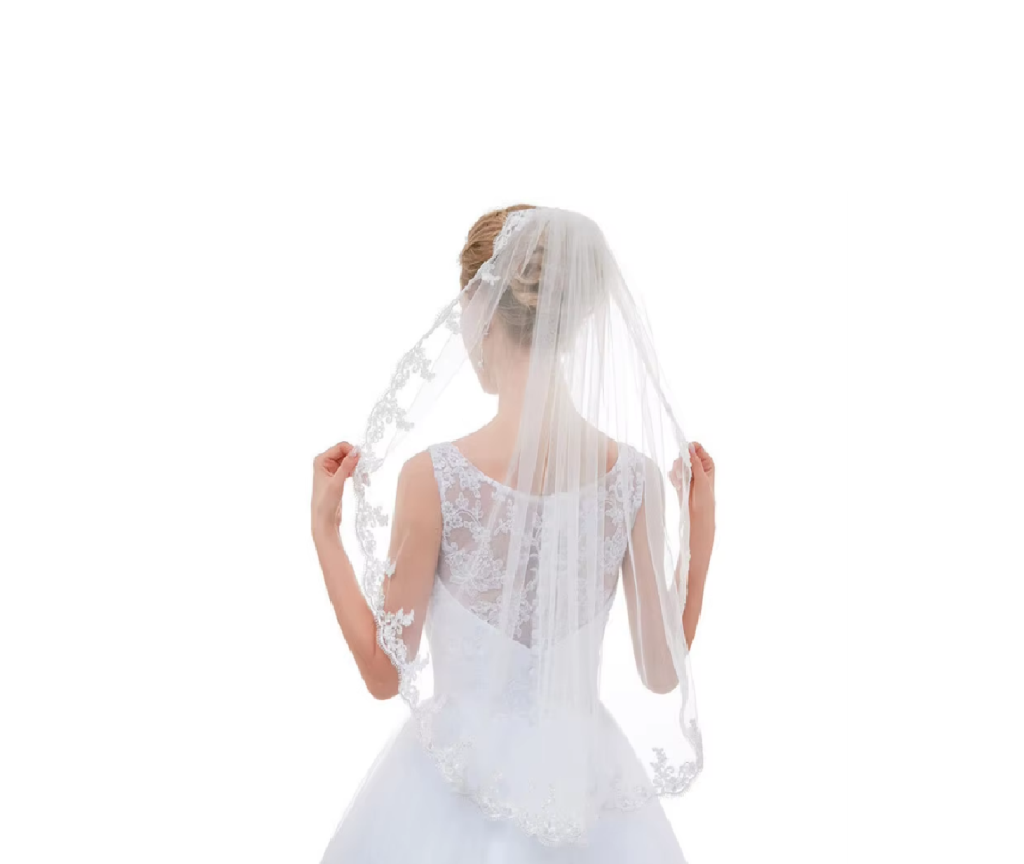 véu v111 detalhe renda Acessório de noiva: véu médio com renda para casamento civil ou religioso