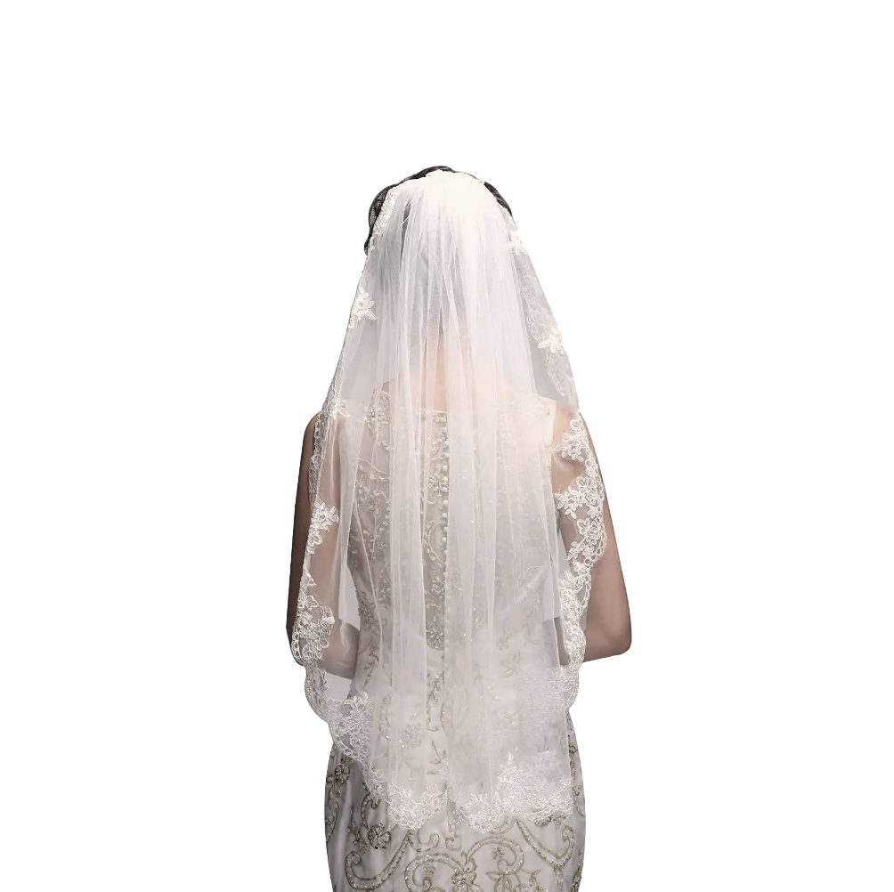 véu v111 - offwhite Véu de noiva médio 90cm com borda de renda delicada