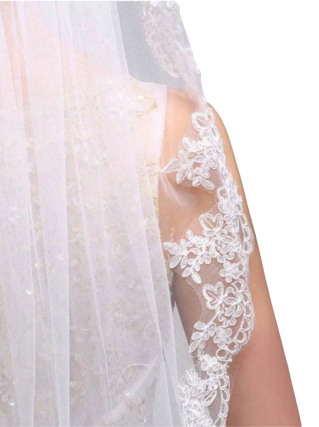 véu v111 Acessório de noiva: véu médio com renda para casamento civil ou religioso