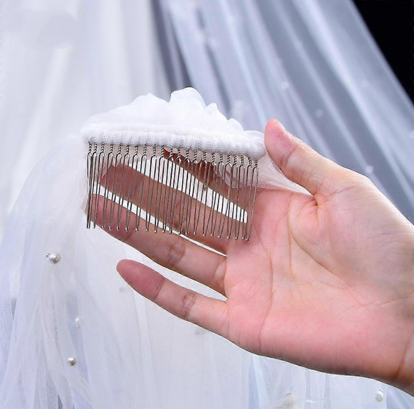 Véu de noiva médio 90cm com pérolas salpicadas no tule