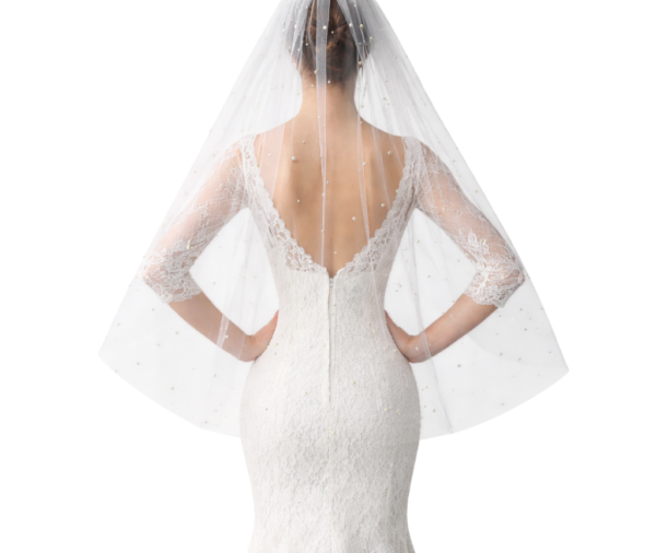Véu de noiva médio 90cm com pérolas salpicadas no tule