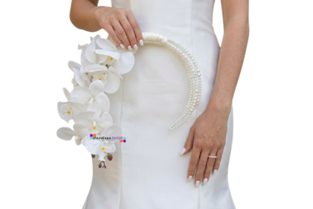 Buquê de Noiva Hoop Bouquet com Orquídeas Brancas e Pérolas – Buquê Moderno Buquê de Noiva Hoop Bouquet com Orquídeas Brancas e Pérolas – Buquê Moderno
