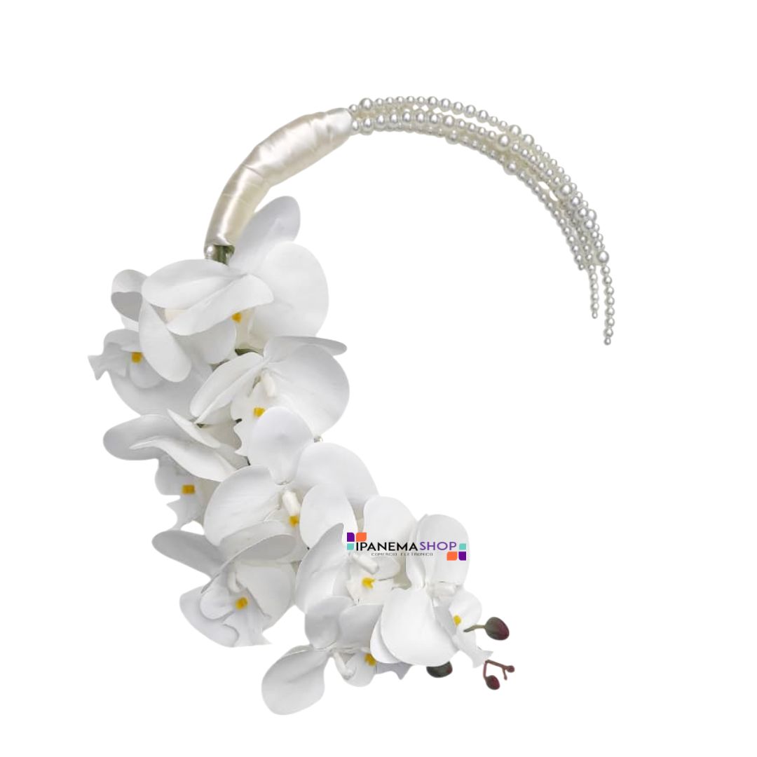 hoop bouquet de orquídeas brancas e pérolas