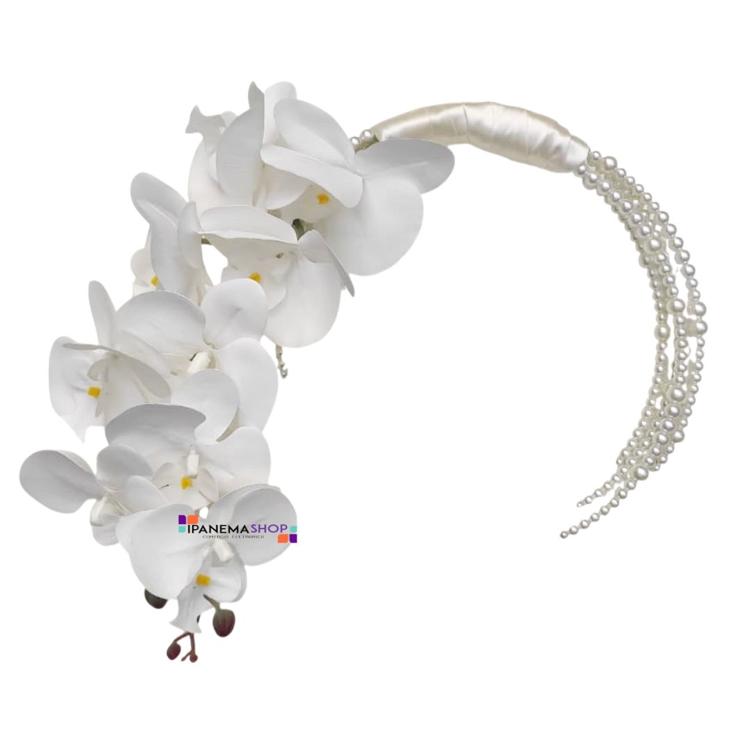 hoop bouquet de orquídeas brancas e pérolas