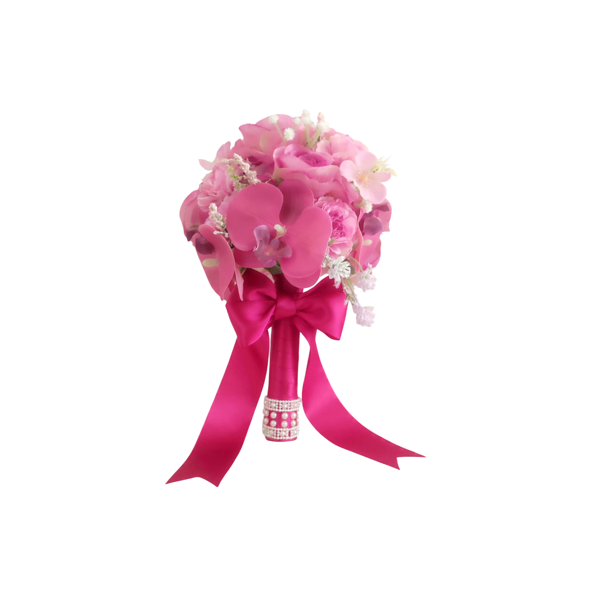 Buquê de noiva permanente rosa compacto com orquídeas