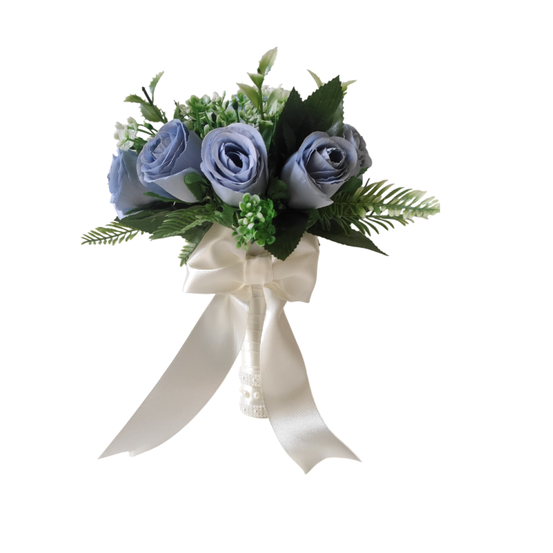 Buquê de noiva azul bn131 -2 Buquê de noiva médio rosas azul permanentes realistas civil religioso