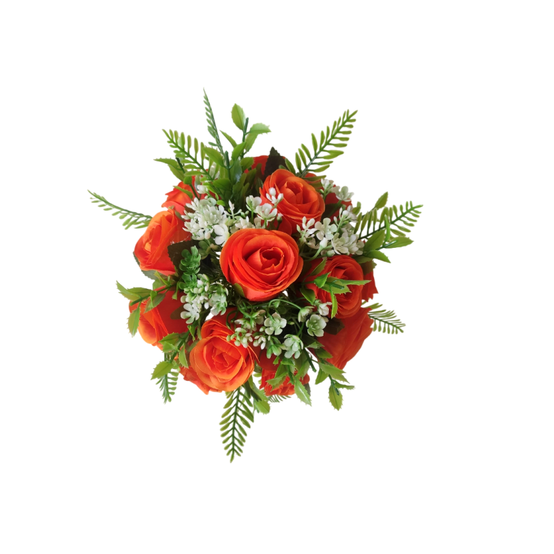 Buquê de noiva laranja bn130 - 1 Buquê de noiva médio rosas laranja permanentes realistas civil religioso