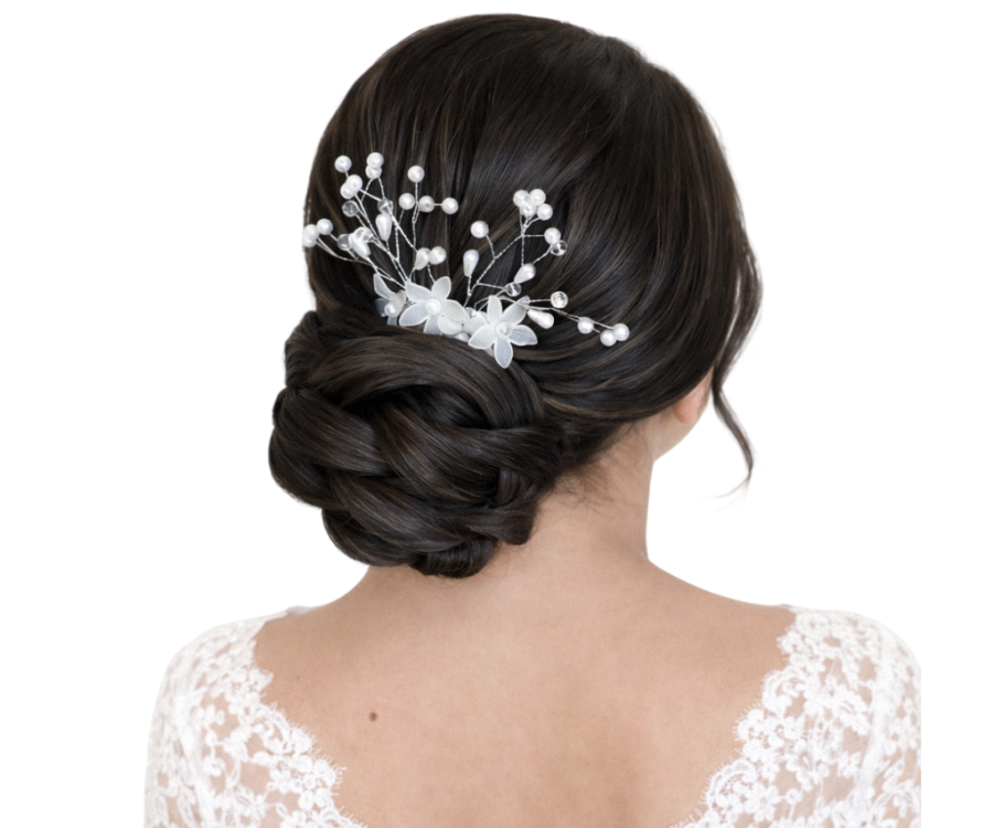 Arranjo de Cabelo Grinalda Noiva Ramo de Flores e Pérolas Delicado