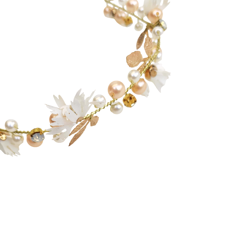 Acessório de cabelo noiva maleável DOURADO com flores e brilho