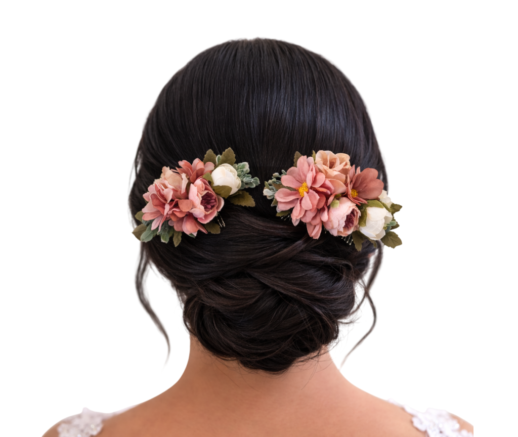 Pente arranjo de cabelo floral para madrinha de casamento grinalda