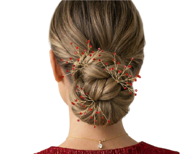 arranjo de cabelo cristais vermelhos ideal para madrinha penteado de festa