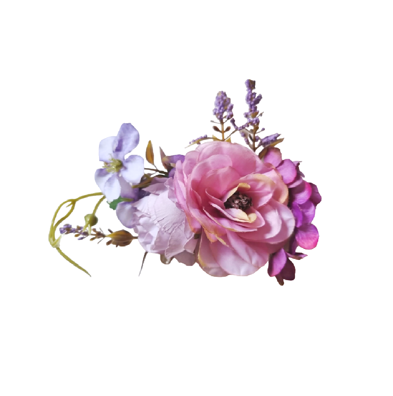 Pente arranjo de cabelo floral lilás rosa para madrinha de casamento