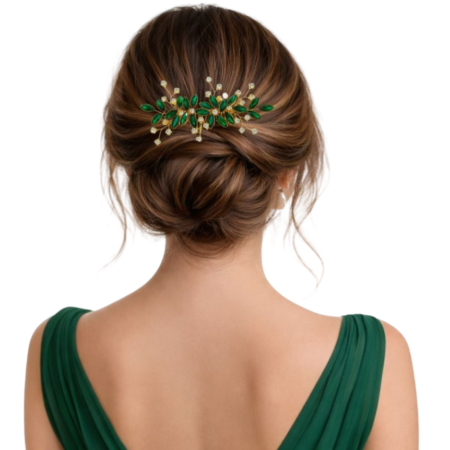 Arranjo de Cabelo Festa Luxo Verde Esmeralda com Pedraria
