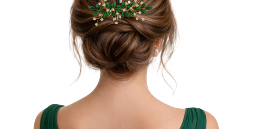 Arranjo de Cabelo Festa Luxo Verde Esmeralda com Pedraria Arranjo de Cabelo Festa Luxo Verde Esmeralda com Pedraria