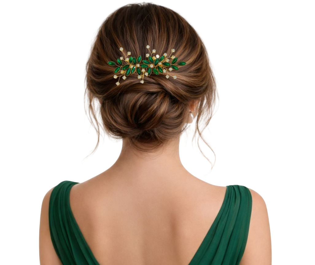 arranjo de cabelo verde esmeralda para madrinha mãe dos noivos festa