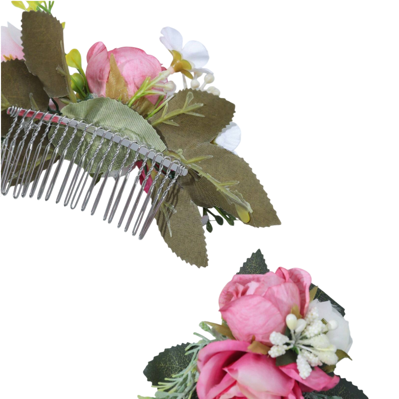 Pente arranjo de cabelo floral para madrinha de casamento grinalda