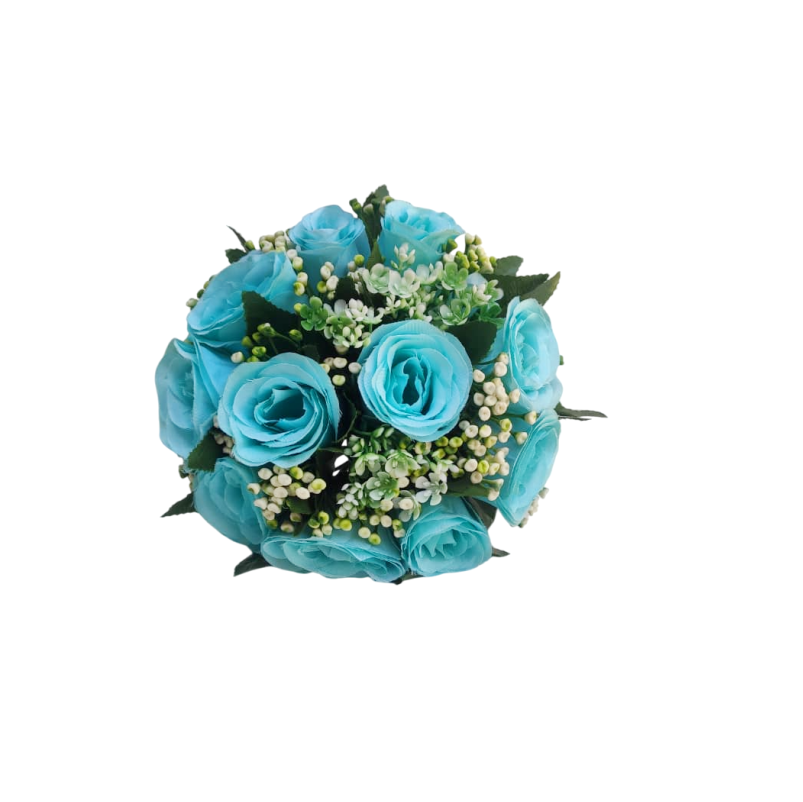 buque azul bn141 - 1 Buquê de noiva médio rosas azul permanentes realistas civil religioso