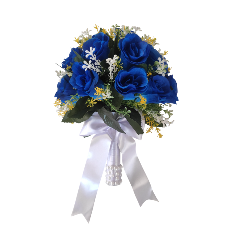 buque azul bn144 - 2 Buquê de noiva grande rosas azuis permanentes realistas civil religioso
