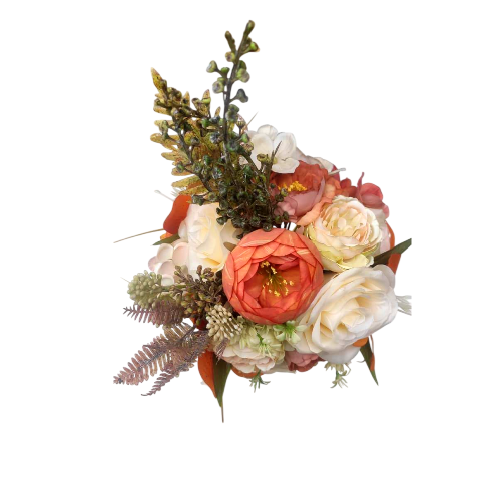 buque boho chic bn157 - 1 Buquê de noiva permanente tons terrosos terracota e laranja
