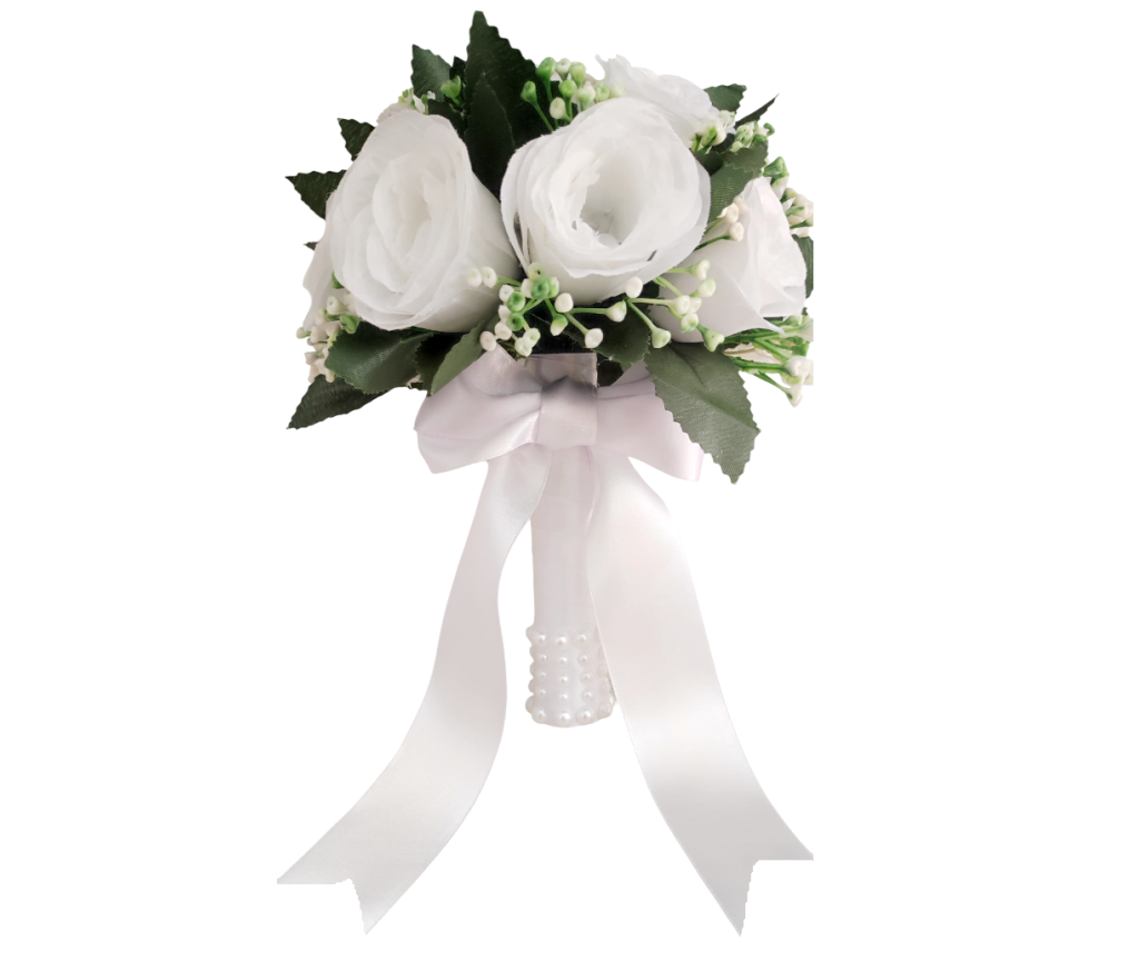 buque branco bn106 - 3 Buquê de noiva médio rosas brancas permanentes realistas civil religioso
