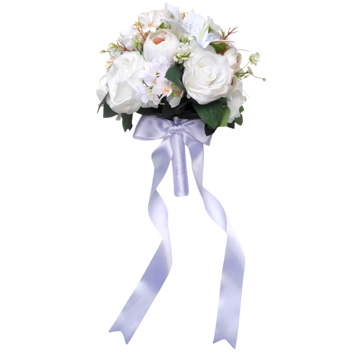 Buquê de noiva branco clássico permanente rosas e lírios