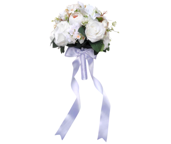 Buquê de noiva branco clássico permanente rosas e lírios